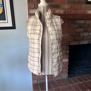Patagonia Women’s Down With It Puffer Vest in Plaid Cream Sz M *no hood*